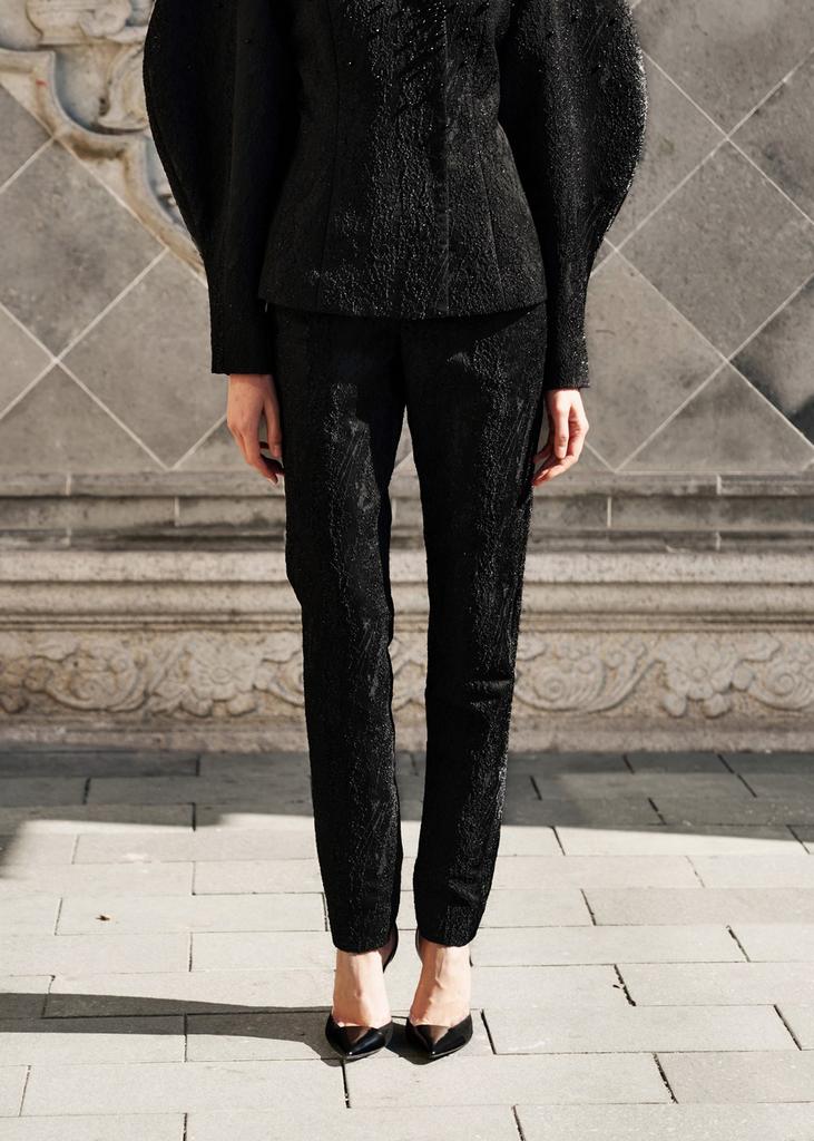 Skinny pants of jacquard, black