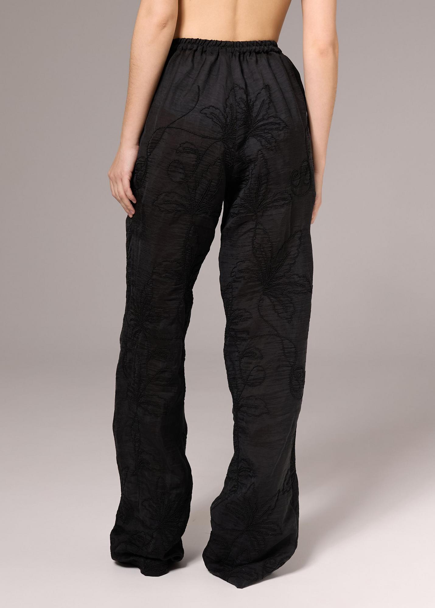 Pants palazzo with embroidery, black