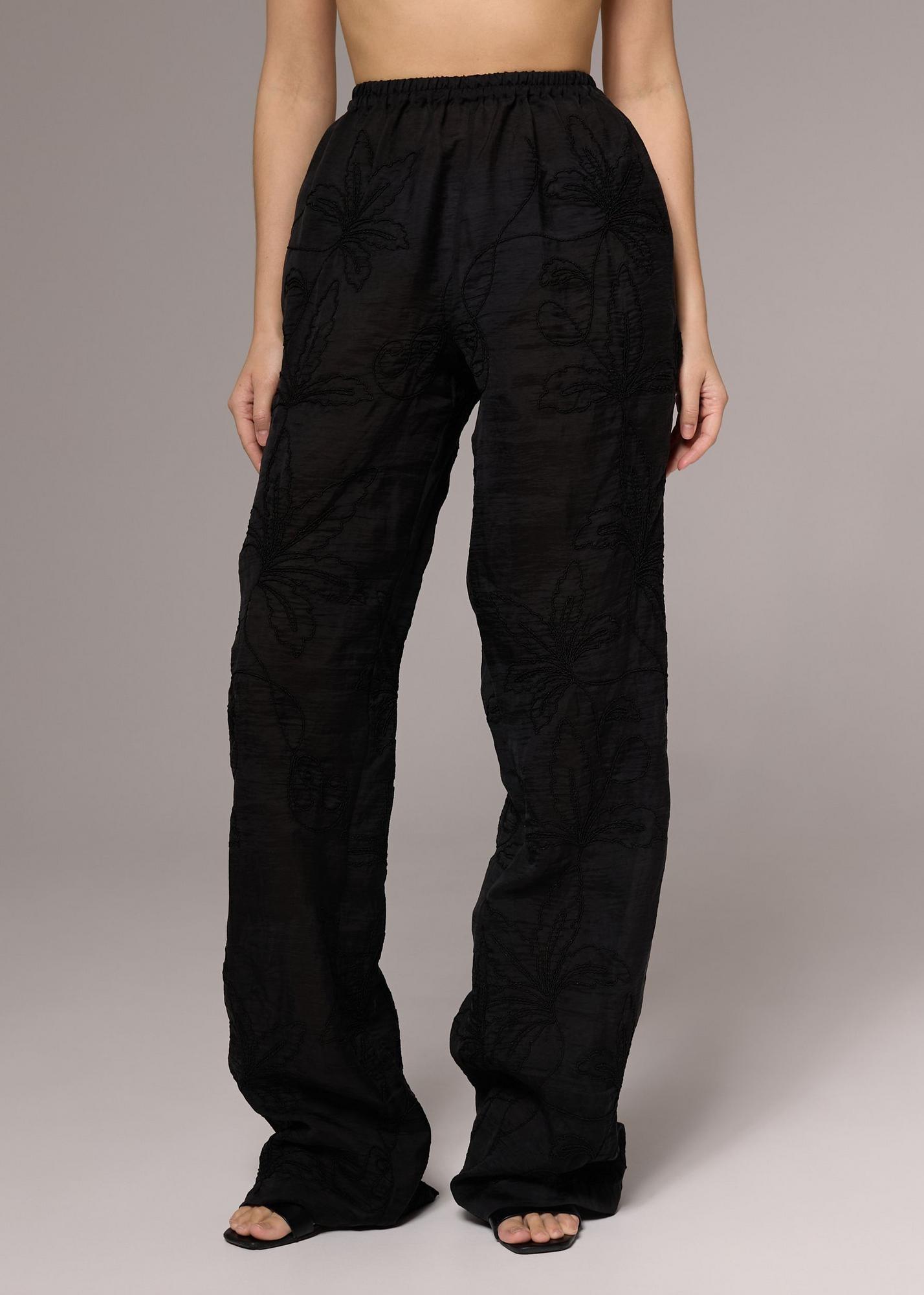 Pants palazzo with embroidery, black