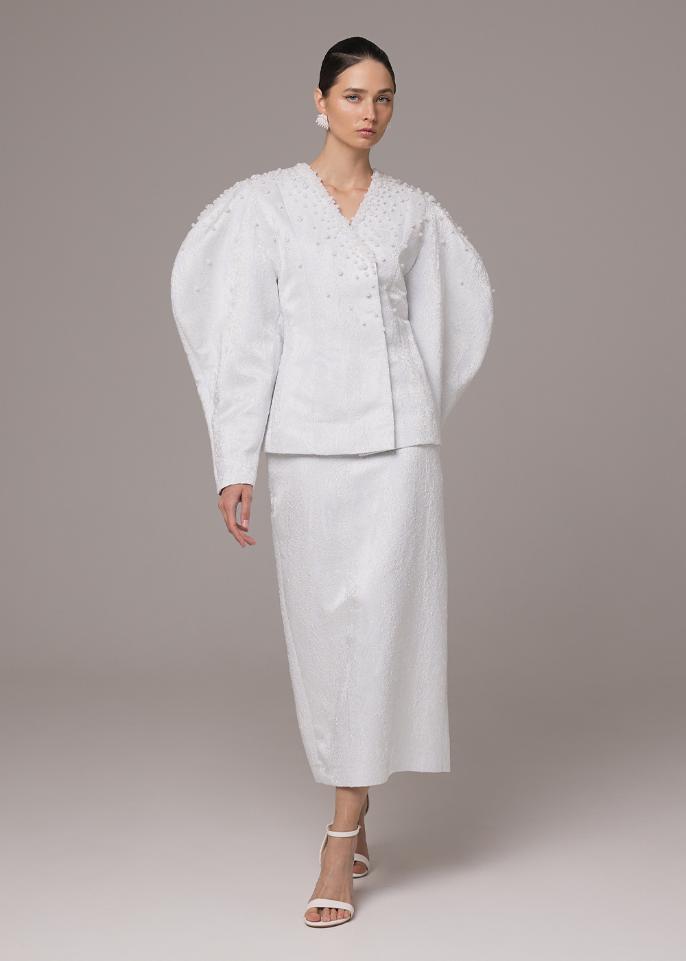Skirt midi of jacquard, white