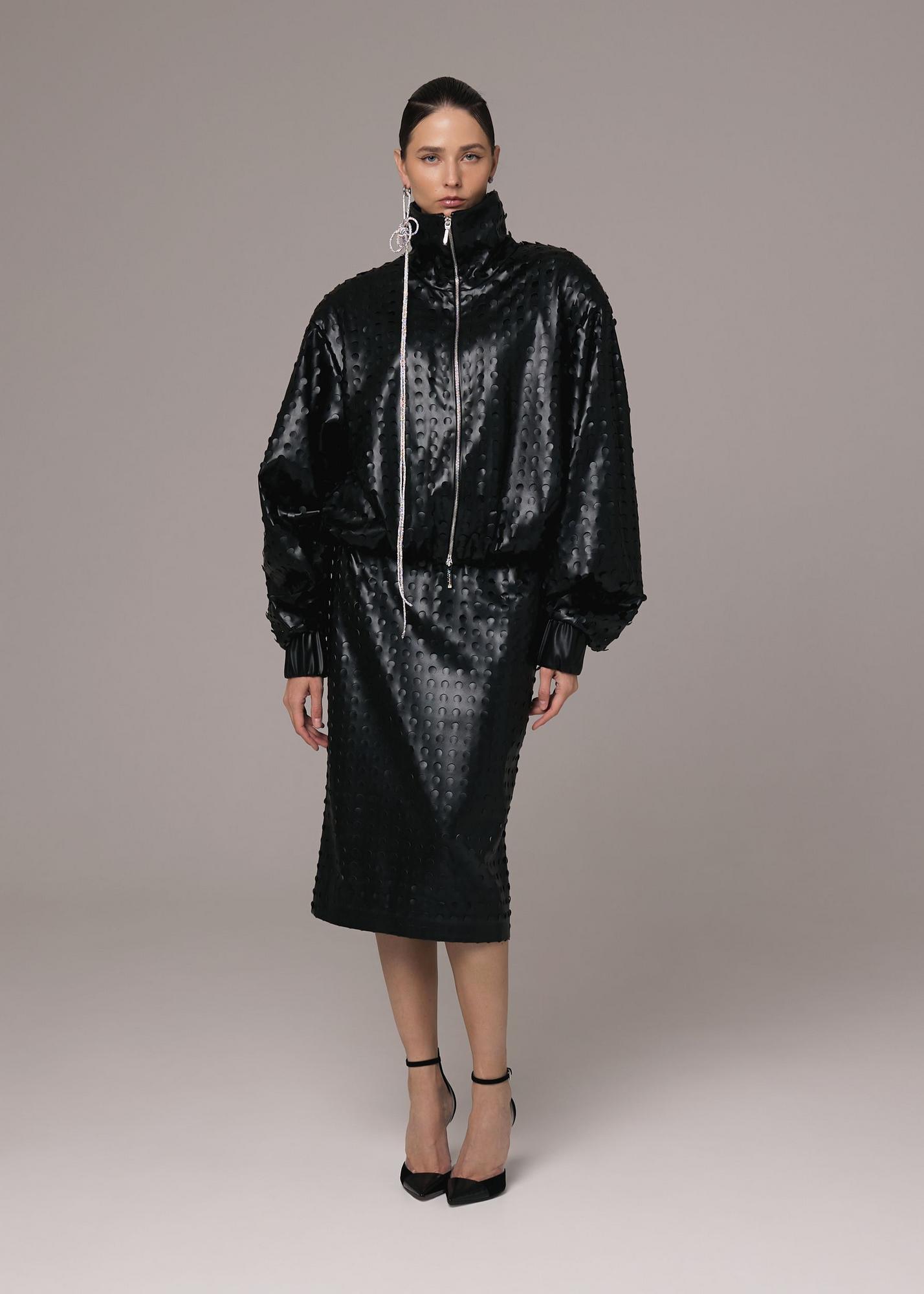 Skirt of perforated leather, black