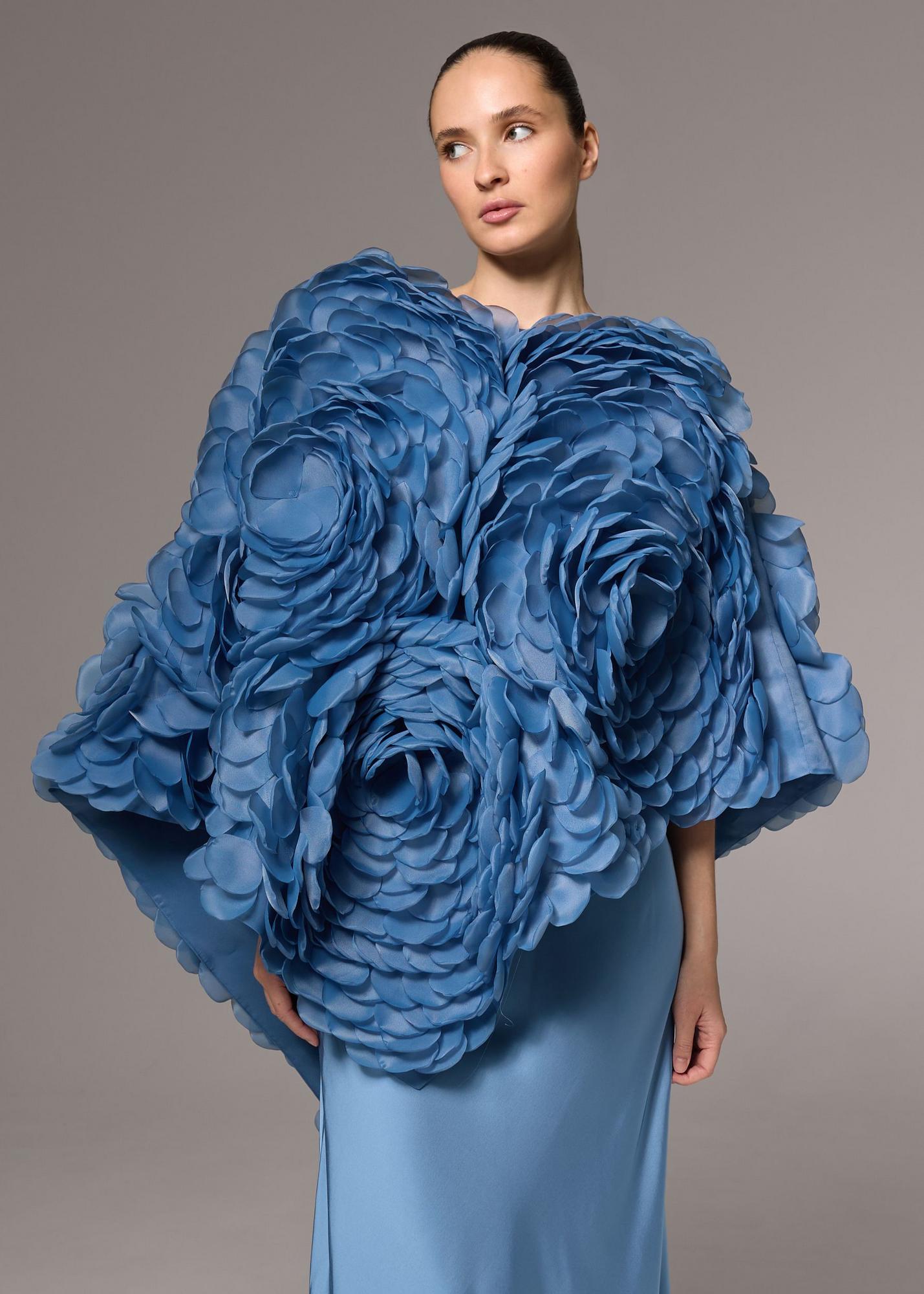 Asymmetrical cape, gray blue