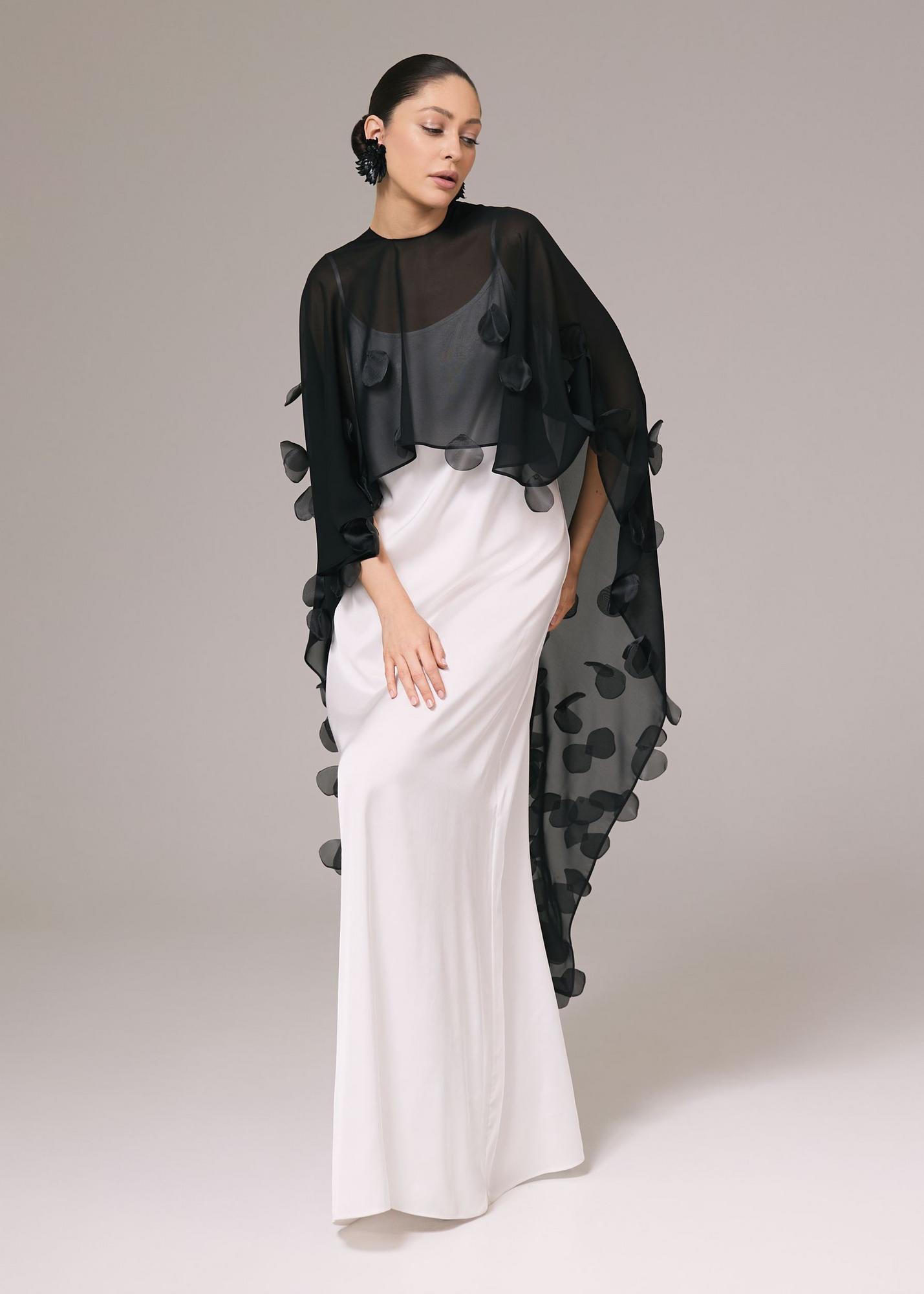 Cape with petals of chiffon, black