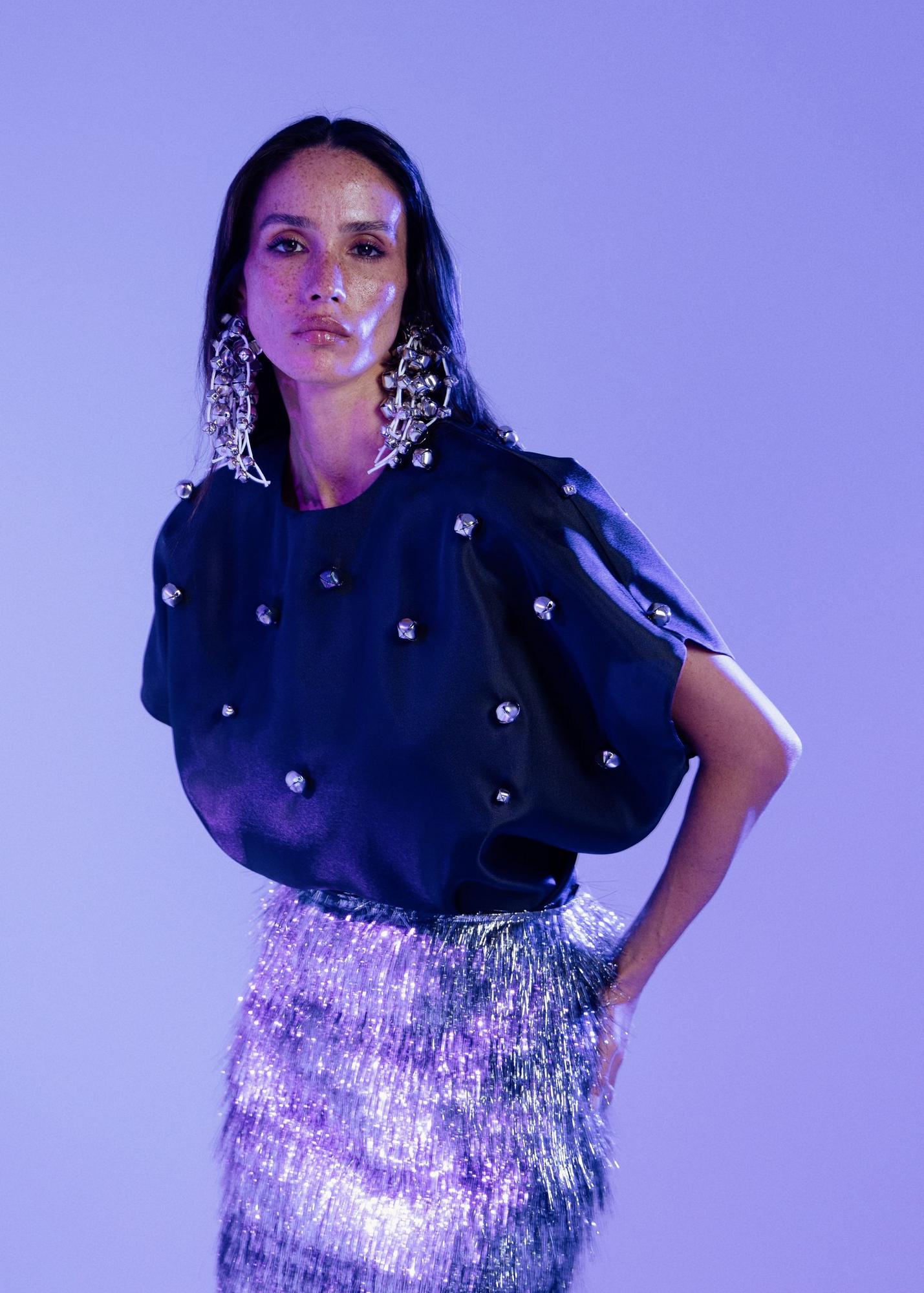 Top of organza with bells, black