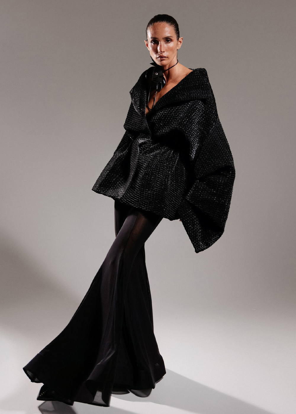 Quilted kimono, black