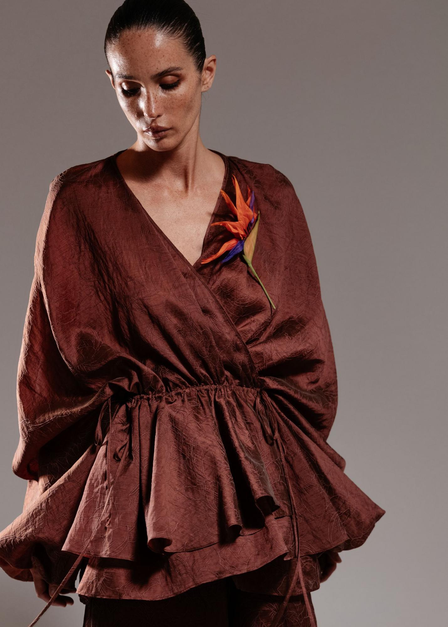 Blouse with basque, chocolate