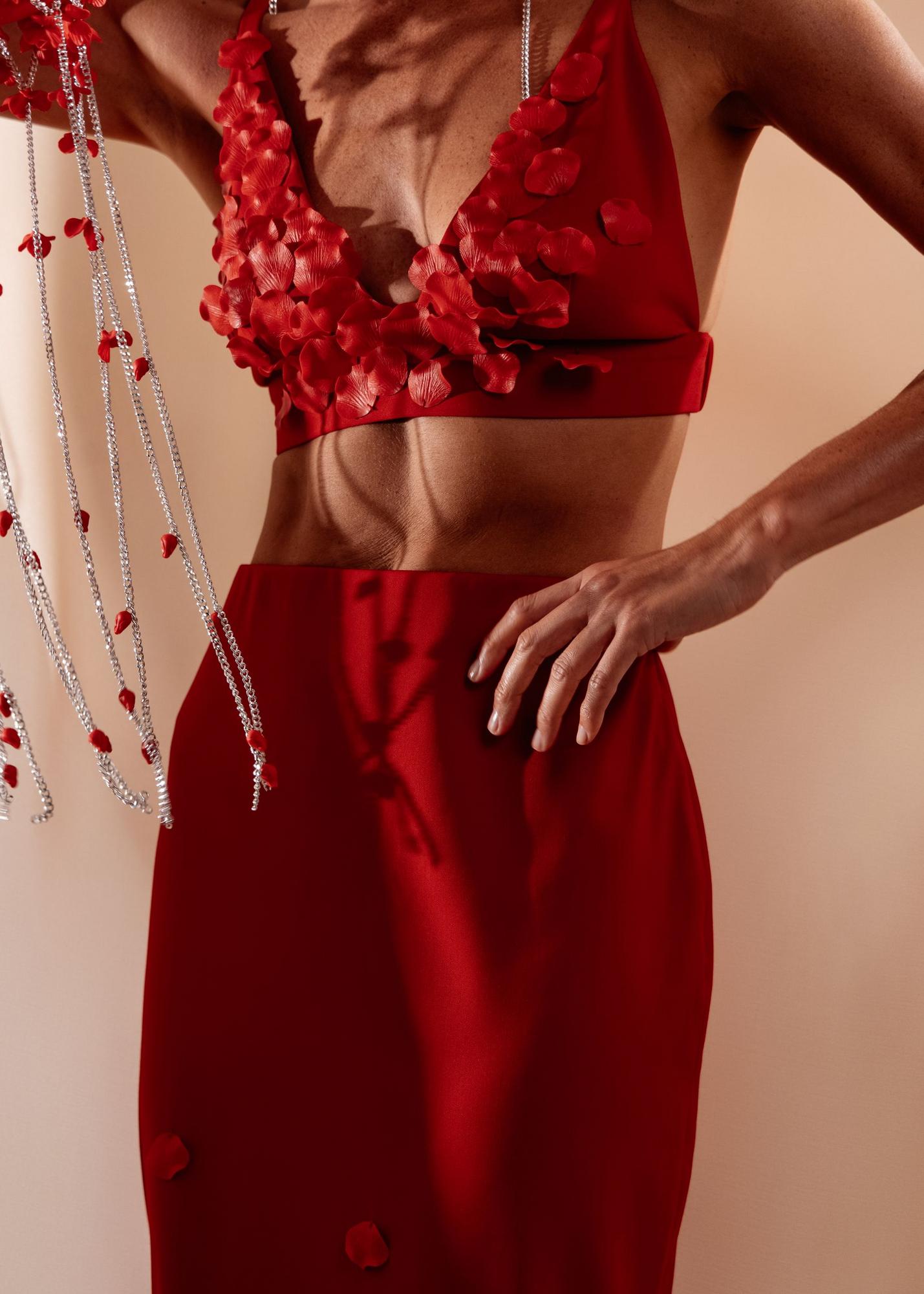 Bustier top with petals, red