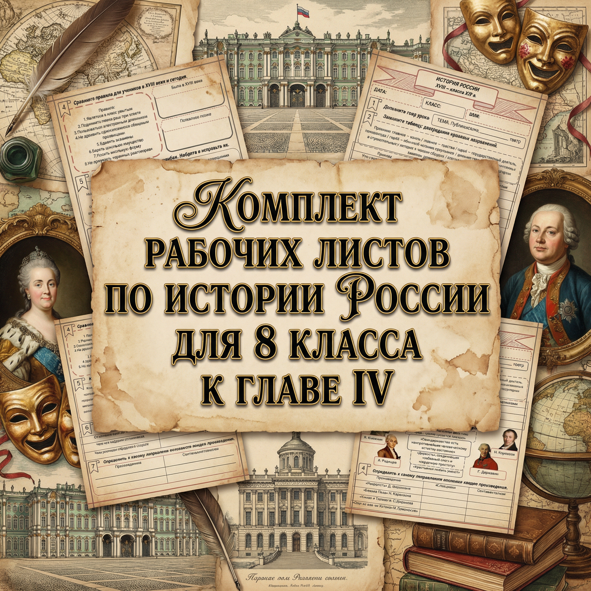 Комплект рабочих листов по истории России для 8 класса к главе IV "Культурное пространство Российской империи в XVIII в."