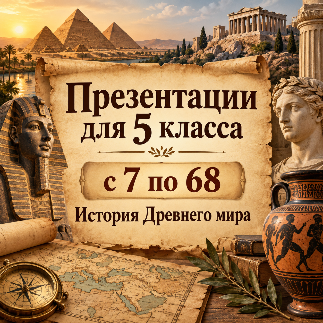 Комплект презентаций для 5 класса по истории Древнего мира (с 7 по 68 урок)