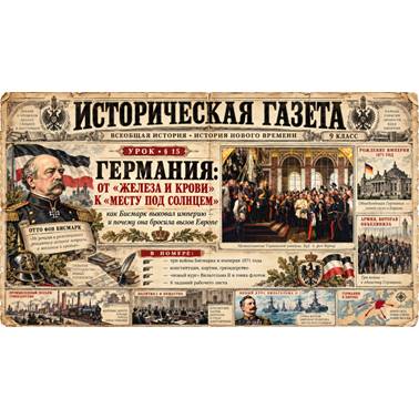 История 9 класс. Презентация. Урок 15.Германия: от "железа и крови" к "месту под солнцем"