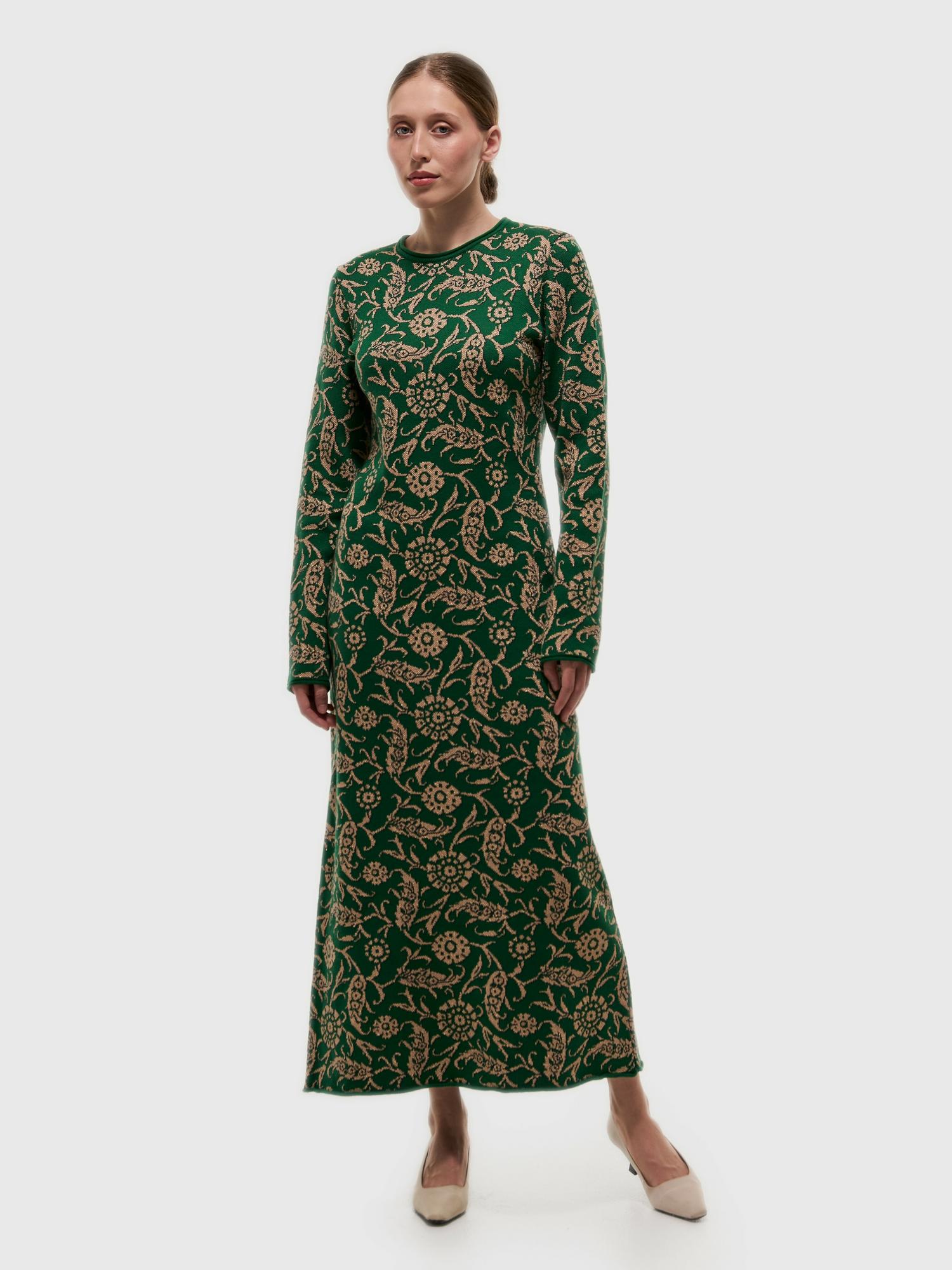 Платье Парча макси зеленое