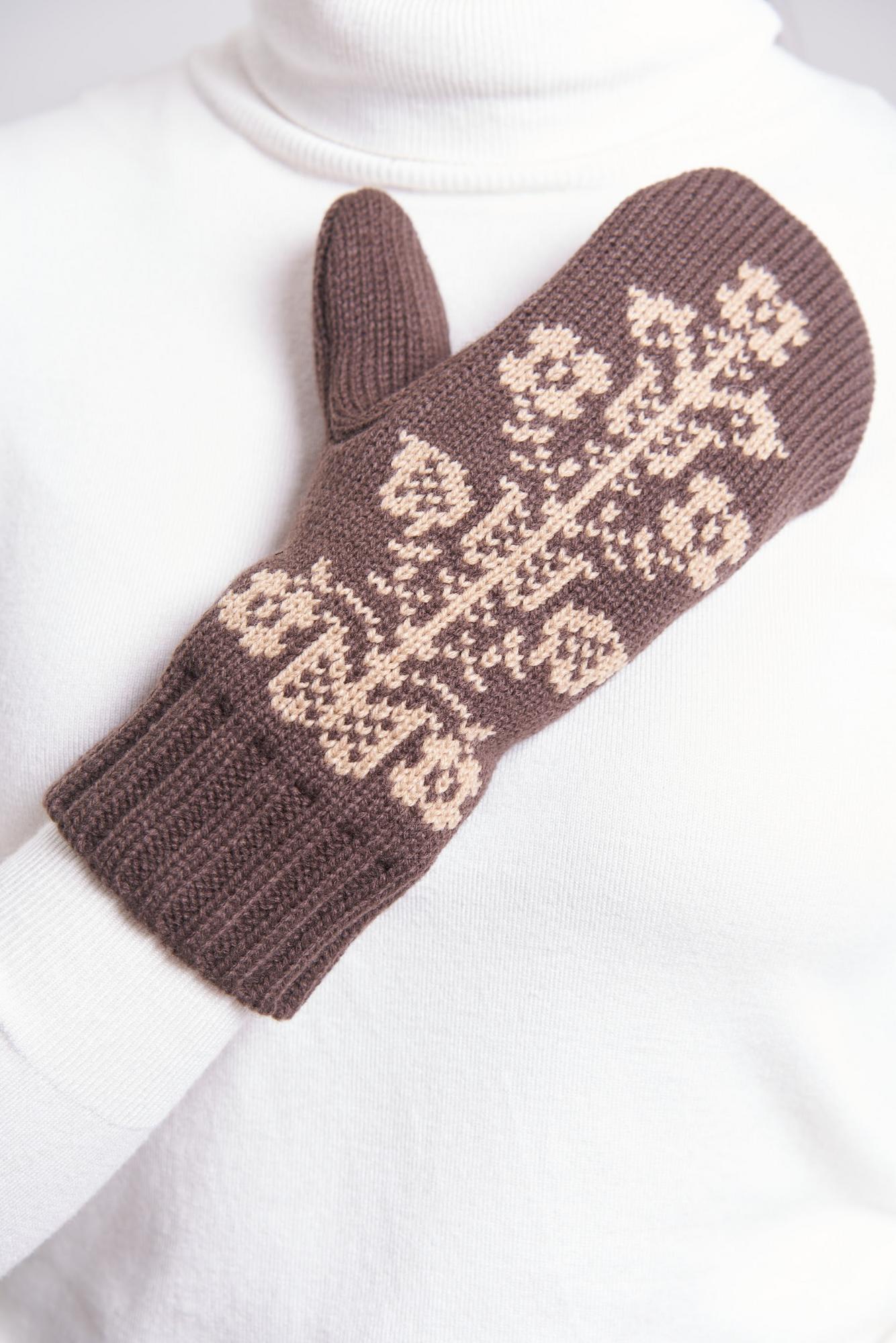 Варежки "Древо жизни" коричневый