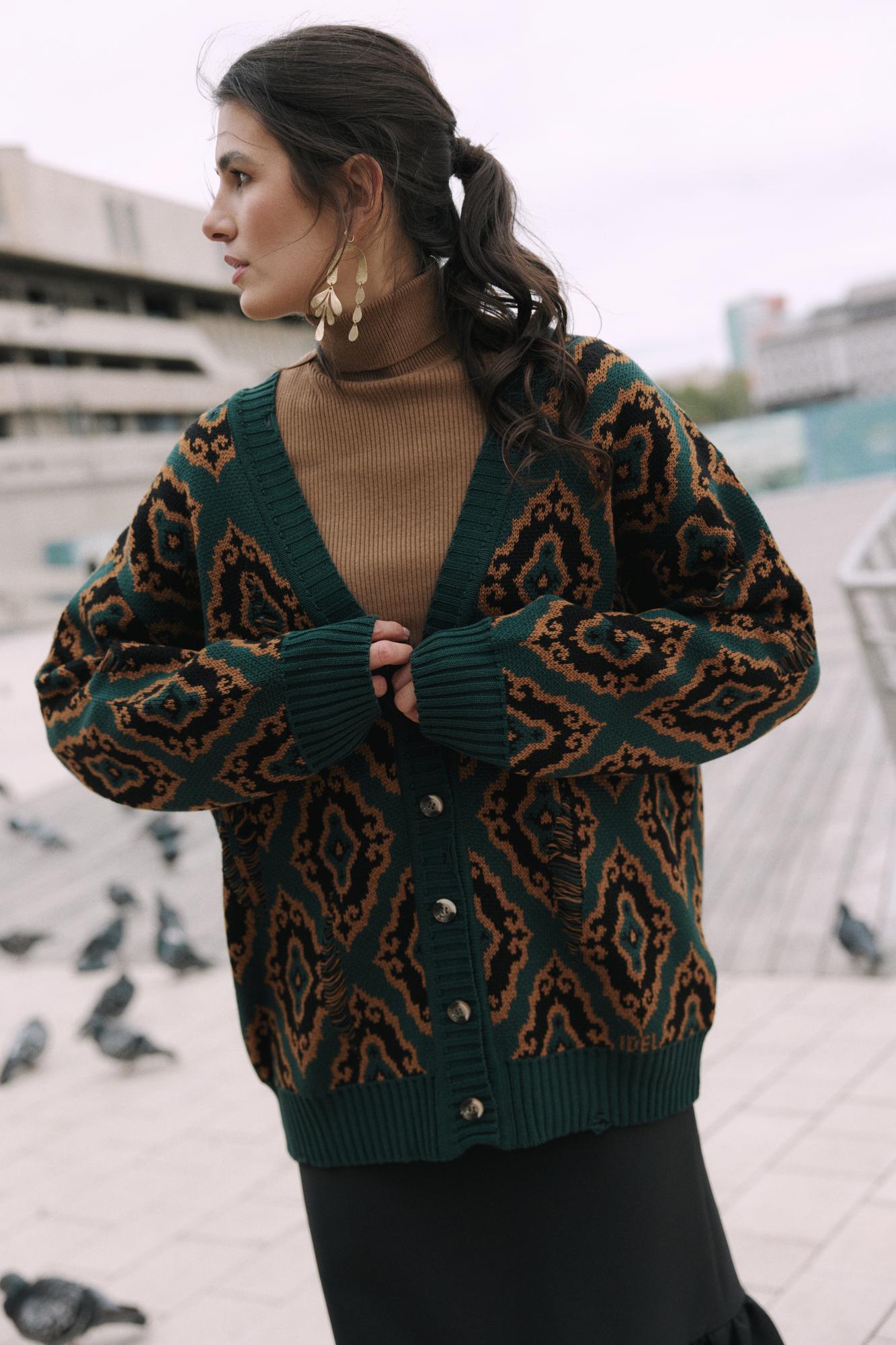 Кардиган История унисекс темно-зеленый