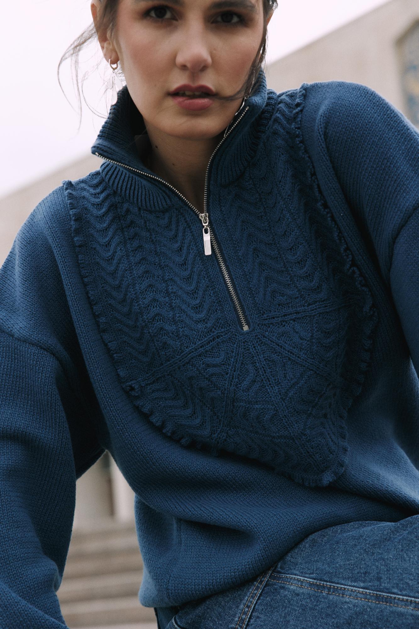 Свитер с молнией "Изю" синий