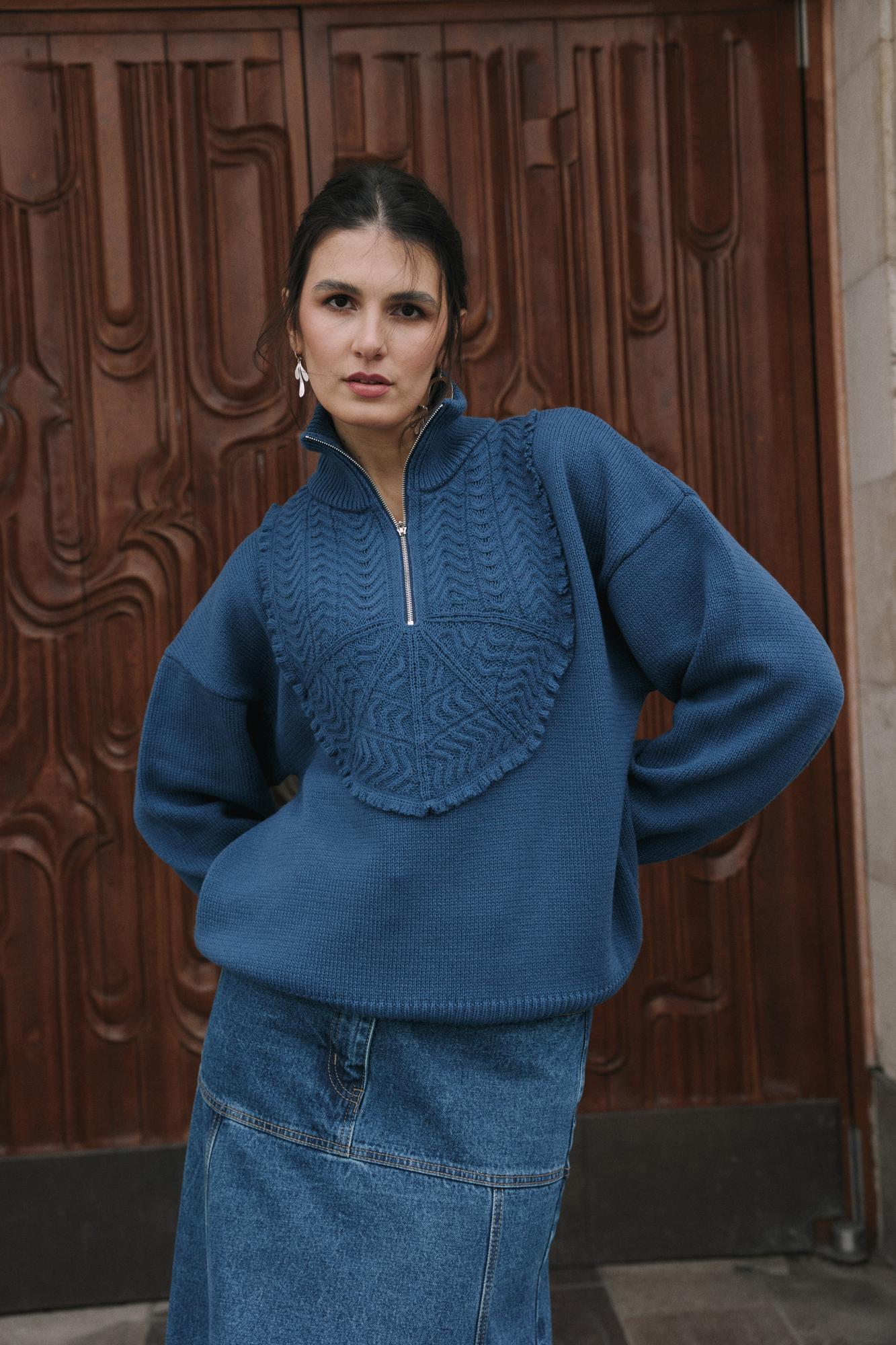 Свитер с молнией "Изю" синий