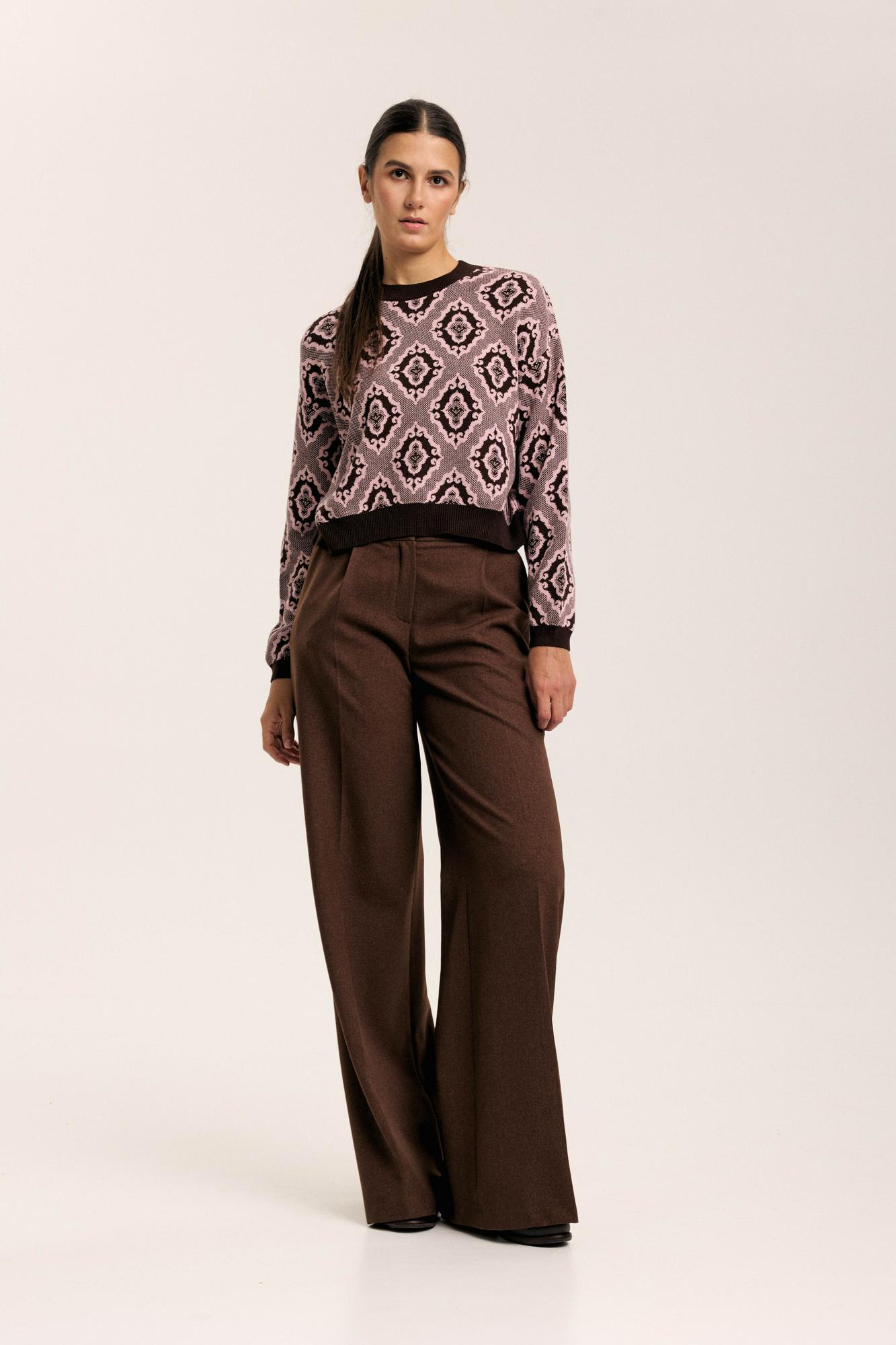 Лонгслив "Тюбетейка" укороченный коричневый/розовый