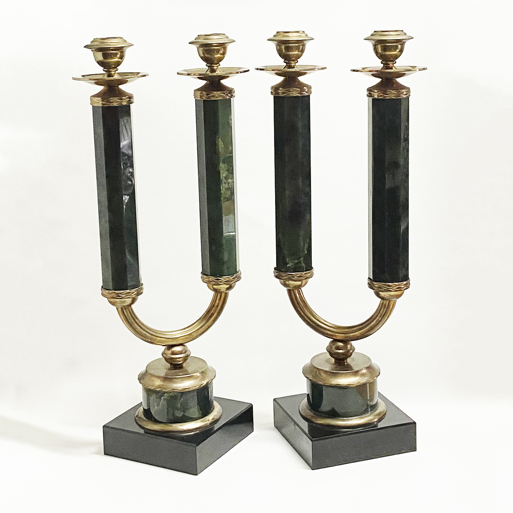 Канделябры на 2 свечи (нефрит). пара