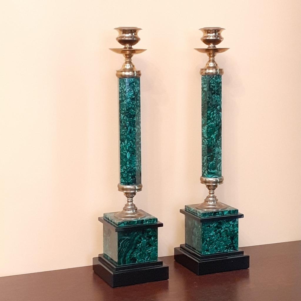 Подсвечники (пара), малахит, бронза