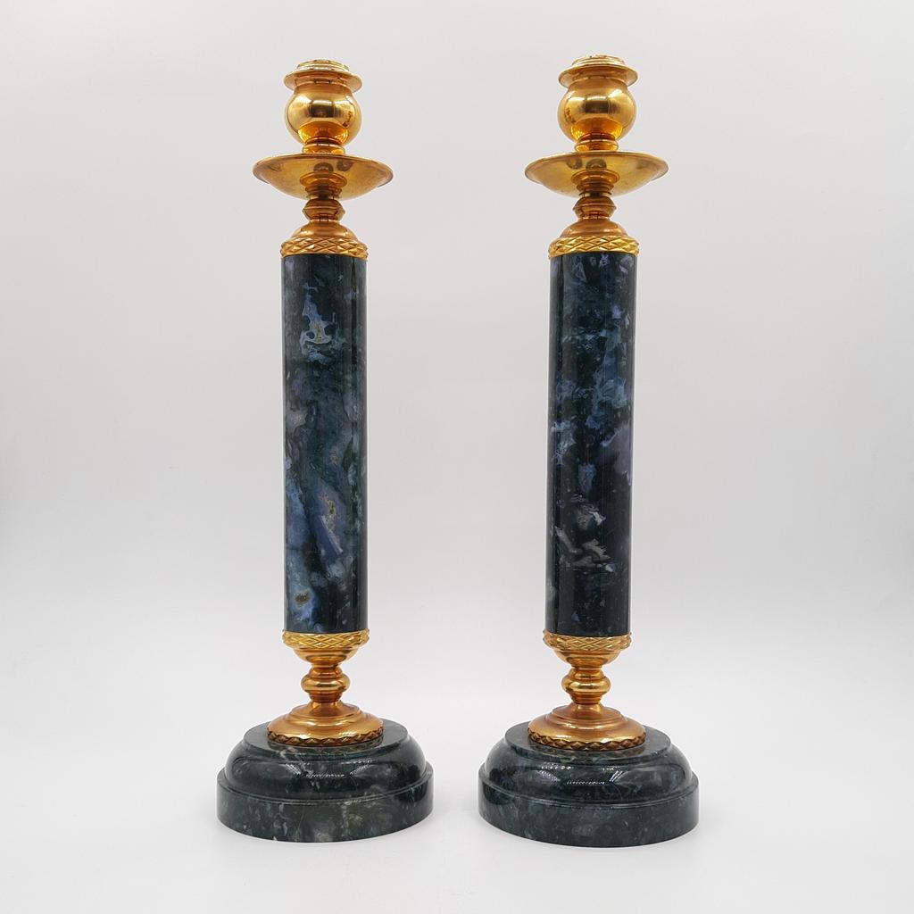 Подсвечники (пара) зелёный халцедон