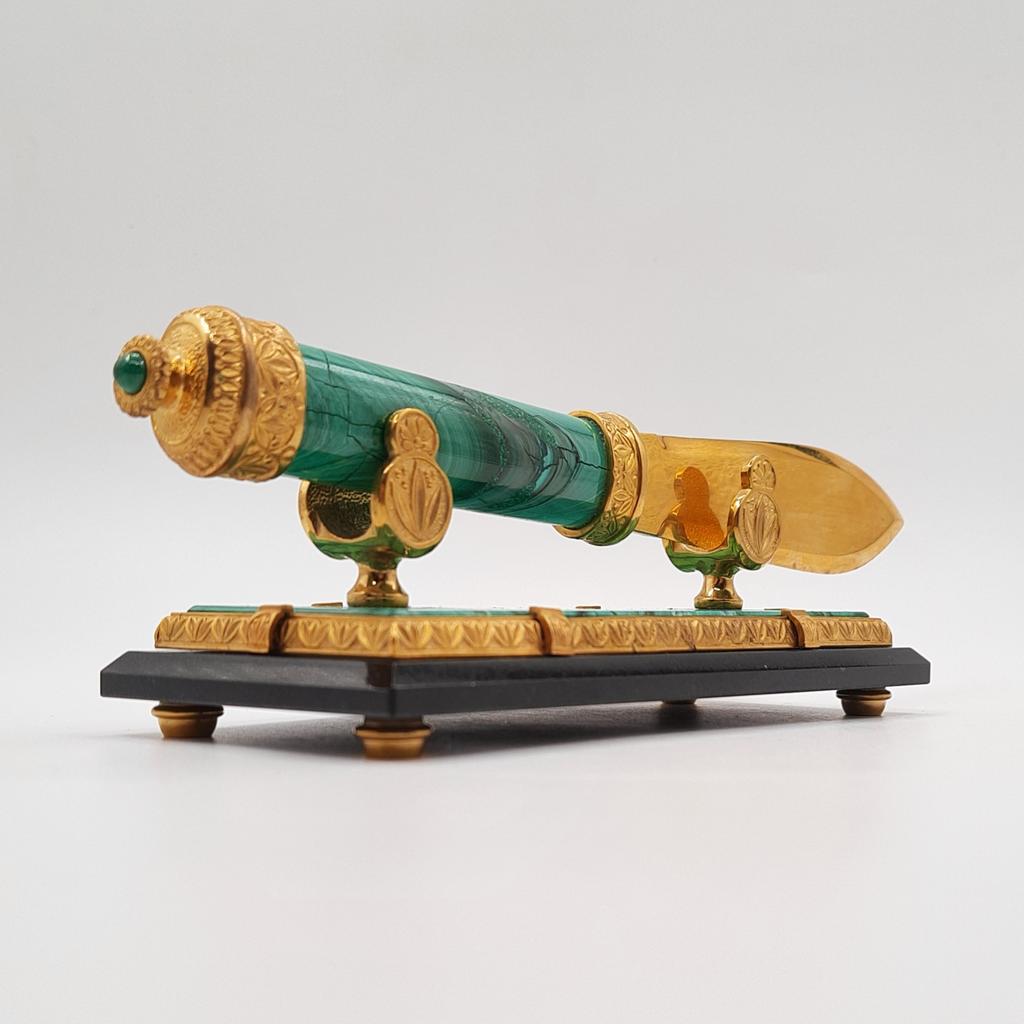 Нож для бумаги, малахит, бронза