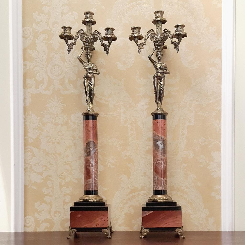 Канделябры (пара) "Осень" на 4 свечи, яшма, бронза