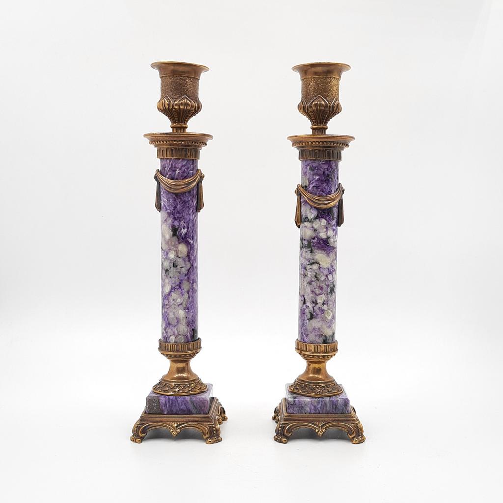 Подсвечники "Императорские"(пара), чароит, бронза
