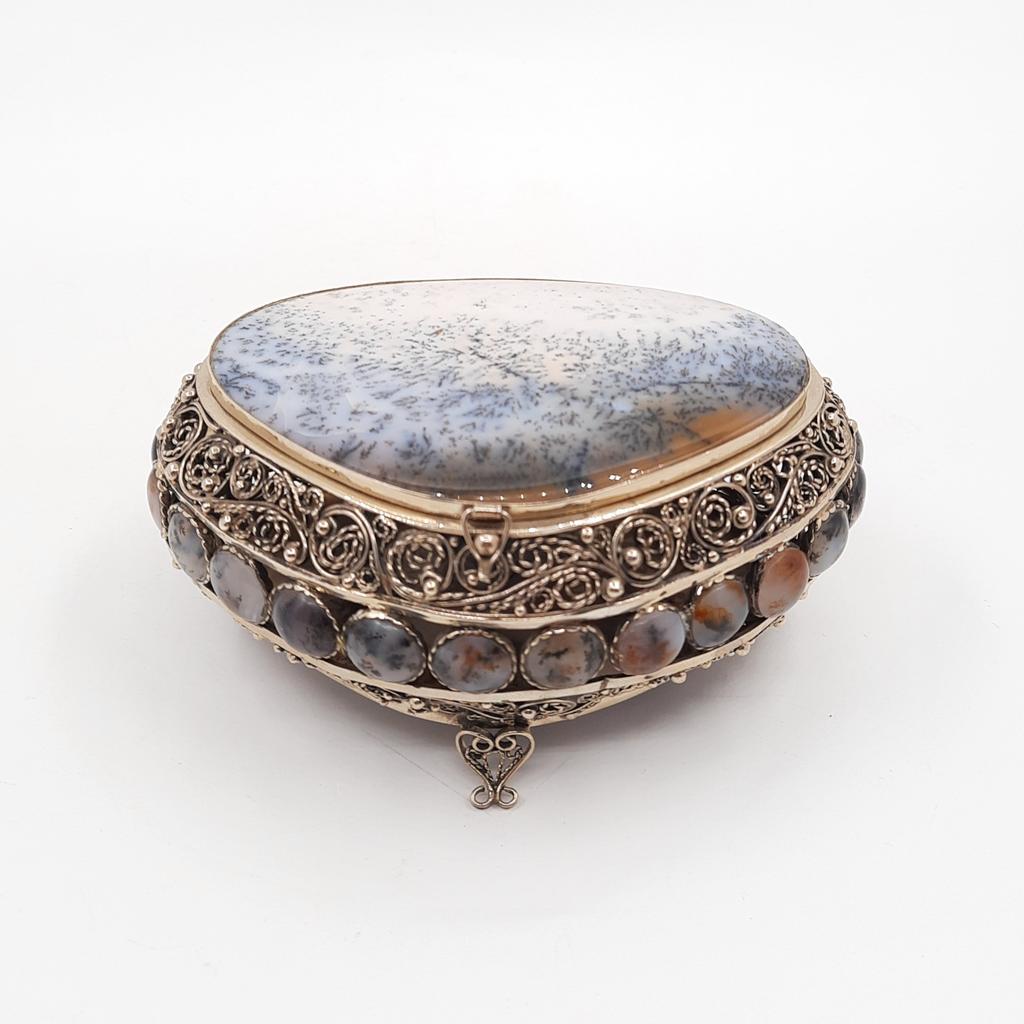 Шкатулка с филигранью, агат пейзажный