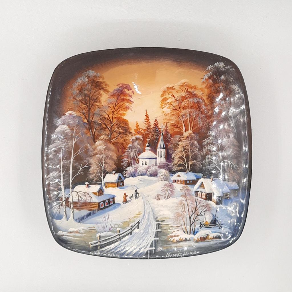 Шкатулка лаковая "Деревенька моя". Федоскино