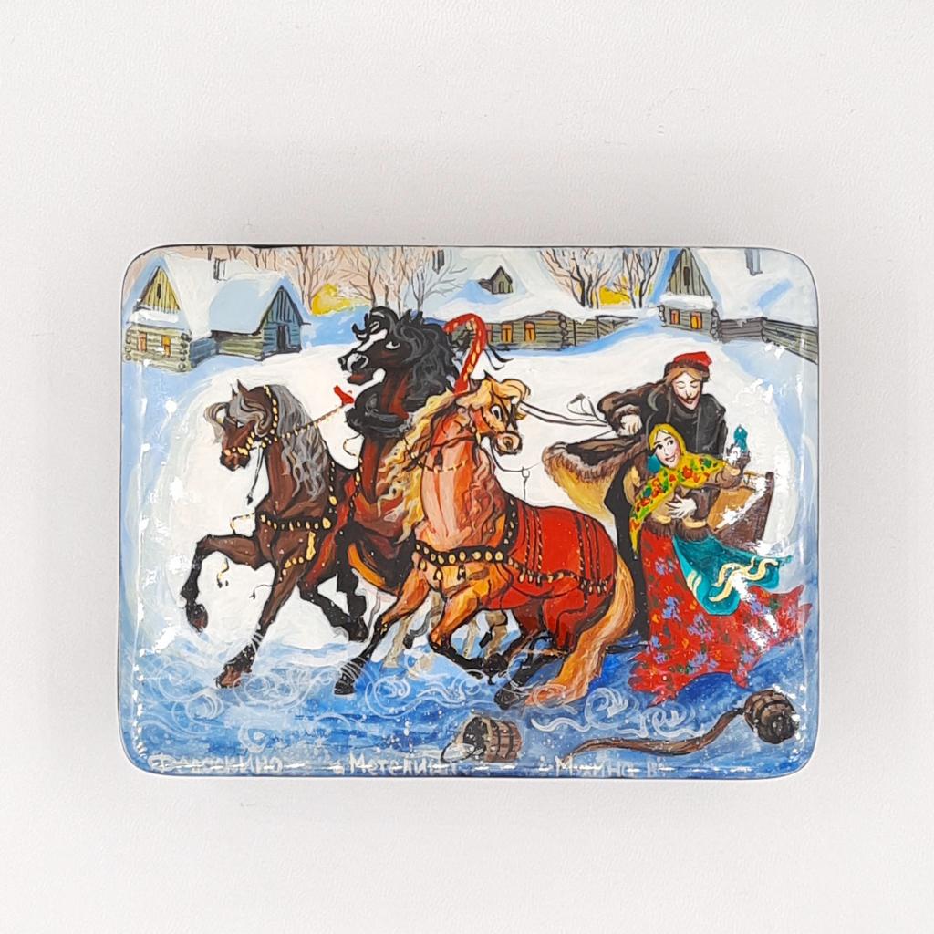 Шкатулка лаковая "Метелица". Федоскино