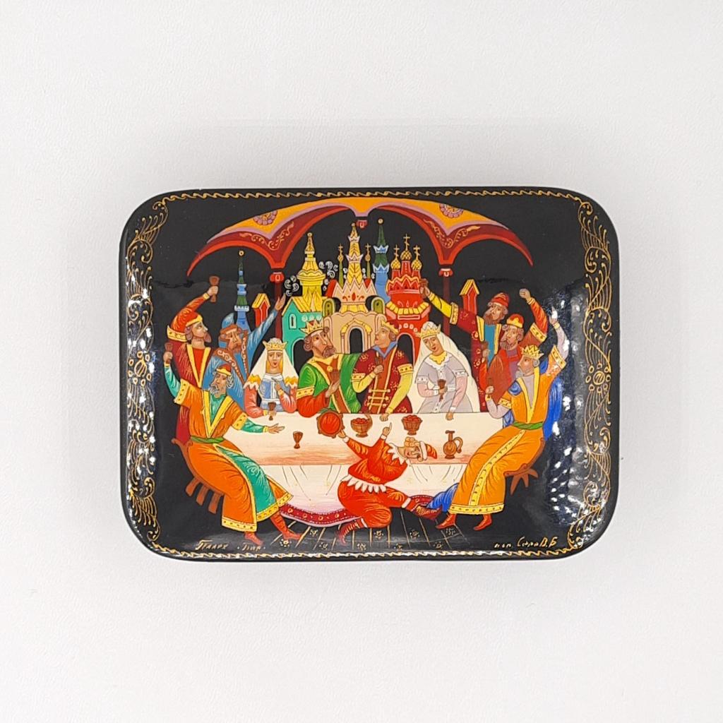 Шкатулка лаковая "Пир". Палех