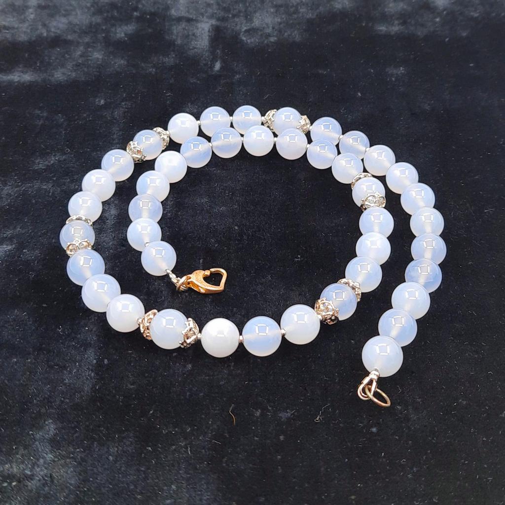 Бусы, халцедон голубой