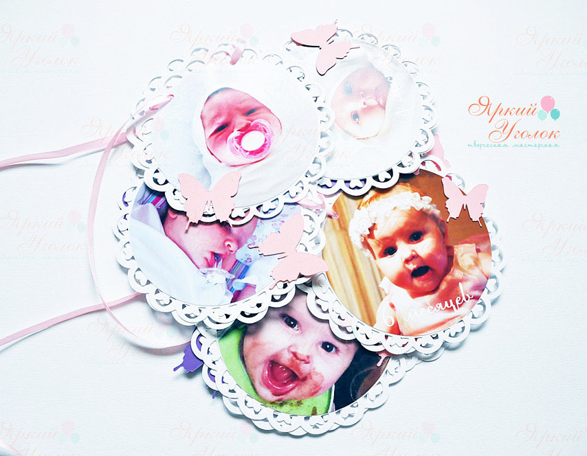 Фотогирлянда многослойная ажурные круги с бабочками