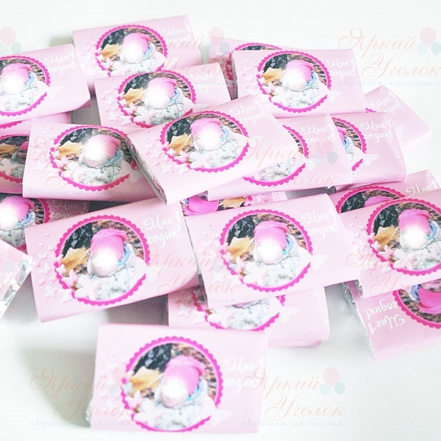 Обертки розовые на шоколад с фото и бабочками, 15 гр