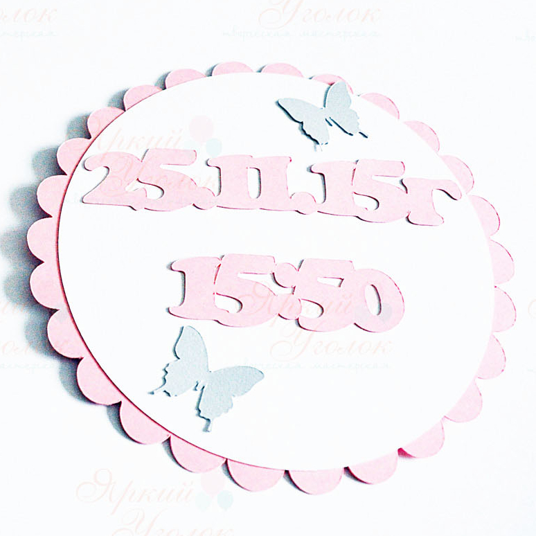 табличка с метрикой из отдельно вырезанных элементов и декором Бабочки