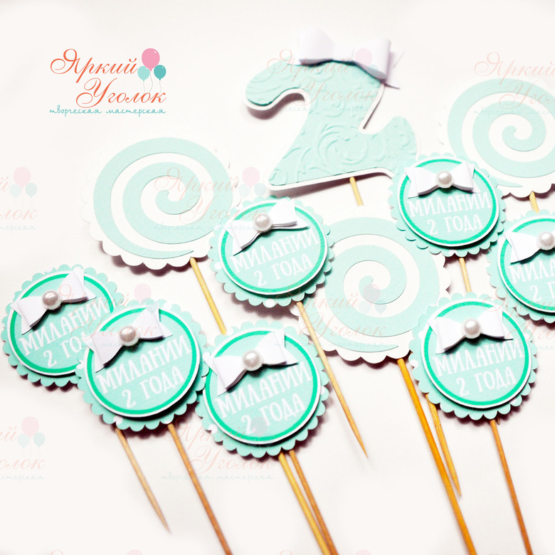 Топперы с бантиками, цифра с декором "Бантик"