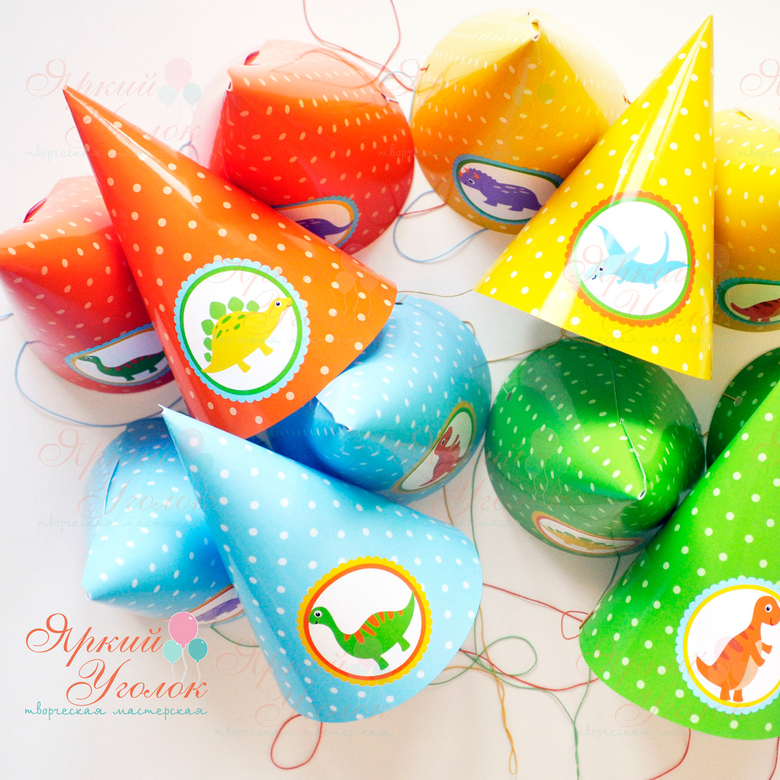 Колпачки с напечатанными картинками - динозаврами