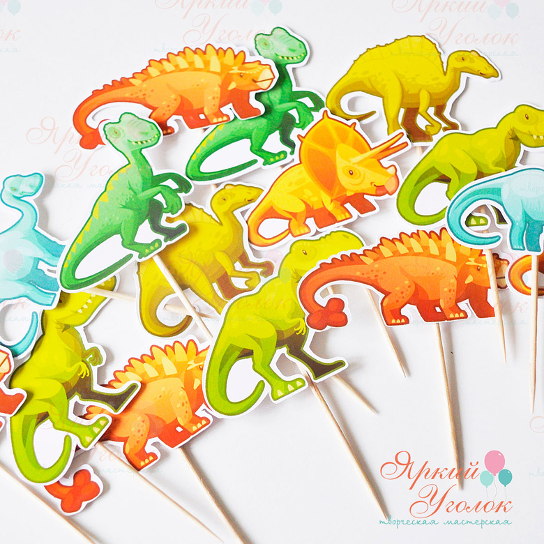Топперы  напечатанные "Оранжевые динозаврики"