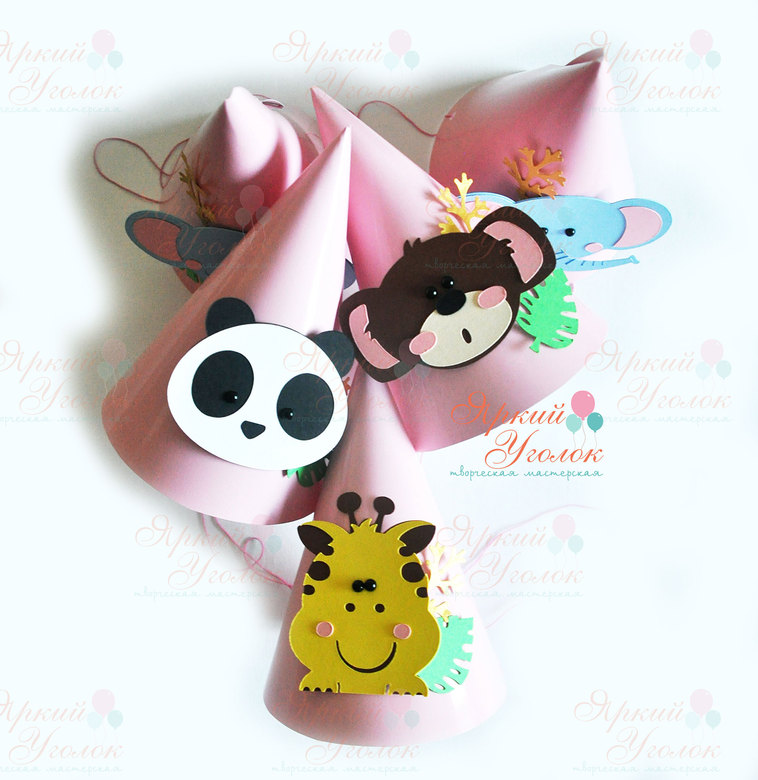 Колпачки розовые с крупными животными