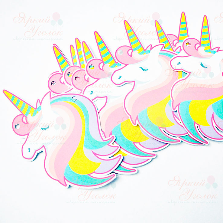 Гирлянда крупные фигурки единороги на ленте