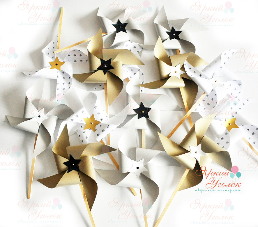 Декоративные вертушки серебристо-золотые