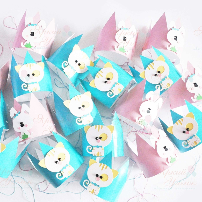 Короны с объемным декором "Котята и зайки"