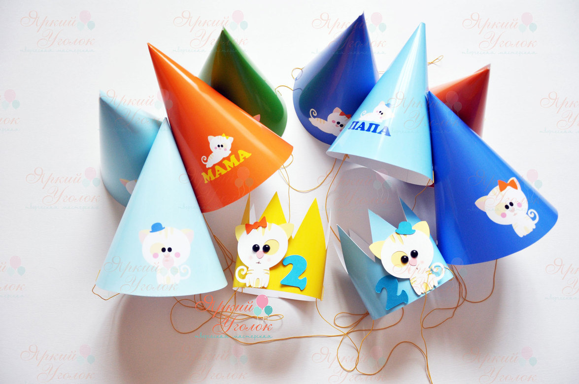 Колпачки яркие с напечатанным рисунком "Котики"