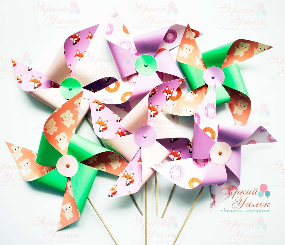 Декоративные вертушки "Лисички, свинки, пончики"