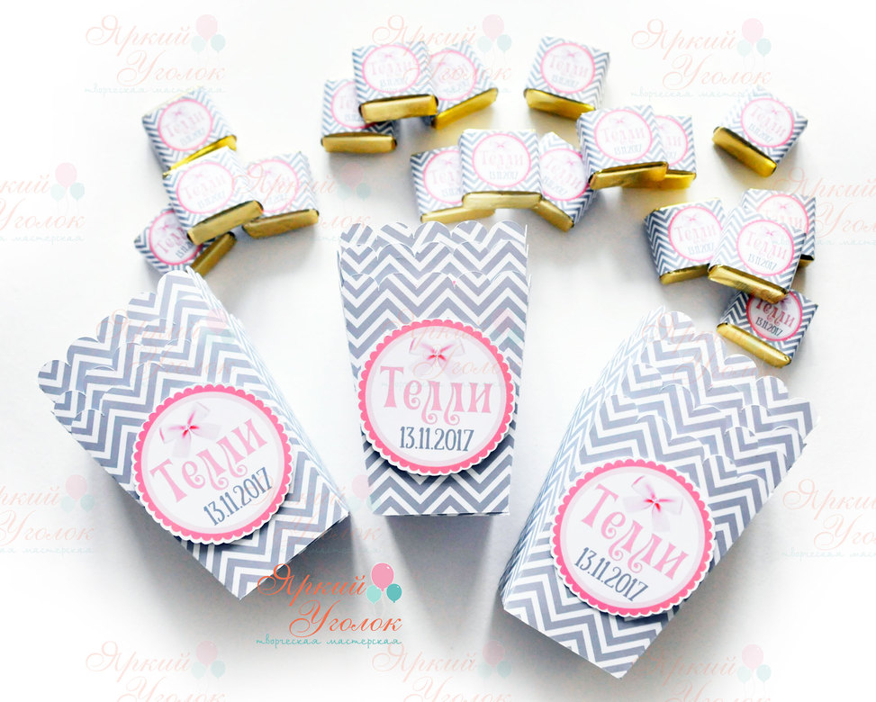 Стаканчики для сладостей или попкорна с напечатанным декором "Бантики"