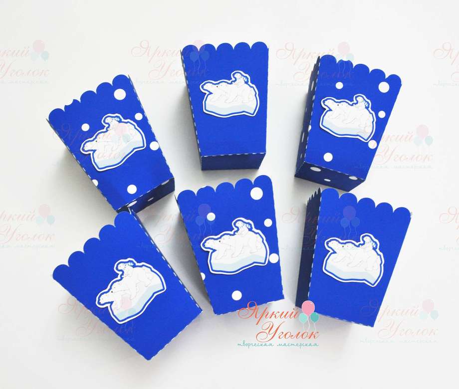 Стаканчики для сладостей или попкорна с напечатанным декором "Белый мишка"