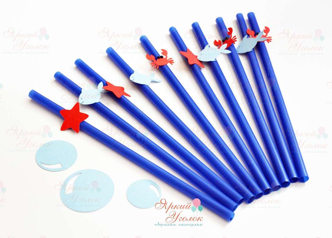 Пластиковые трубочки с декором "Морские обитатели"