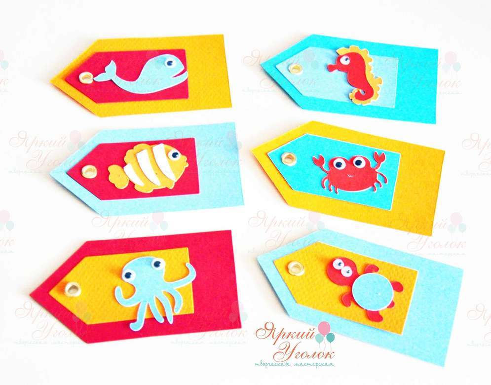 Бирки яркие морские с объемным декором