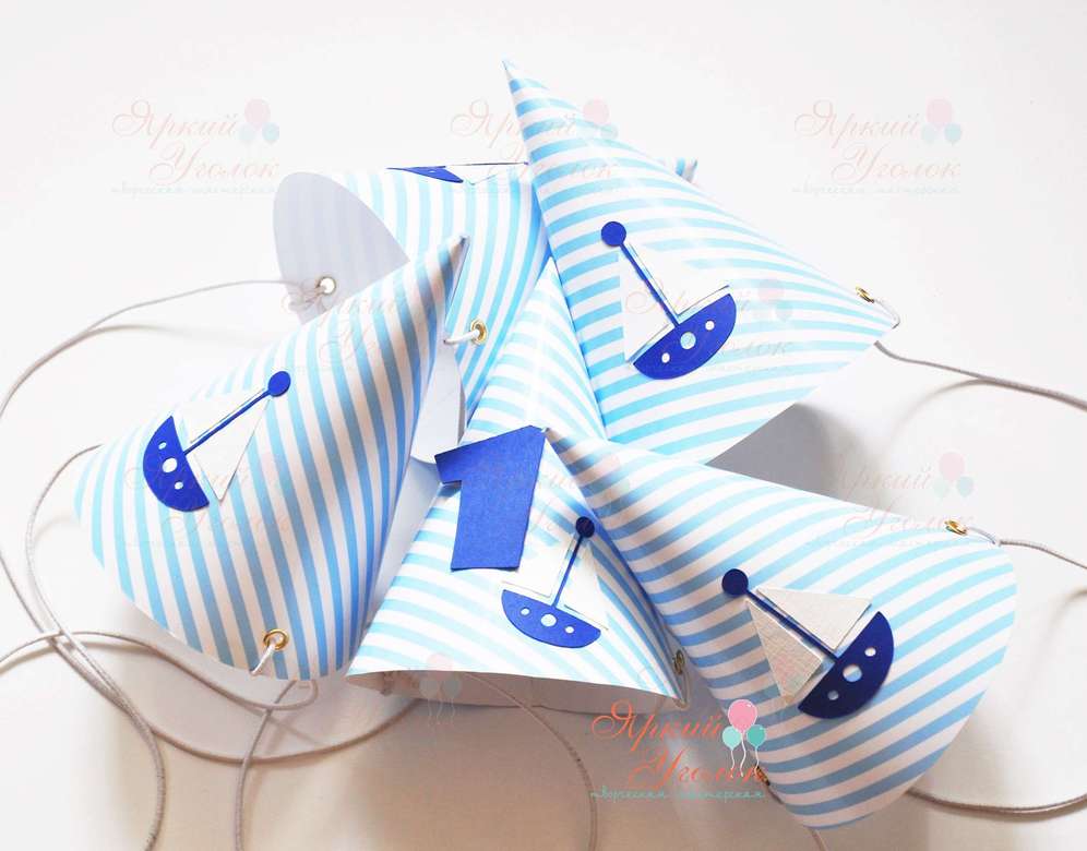 Колпачки в полосочку с объемным декором "Морские"