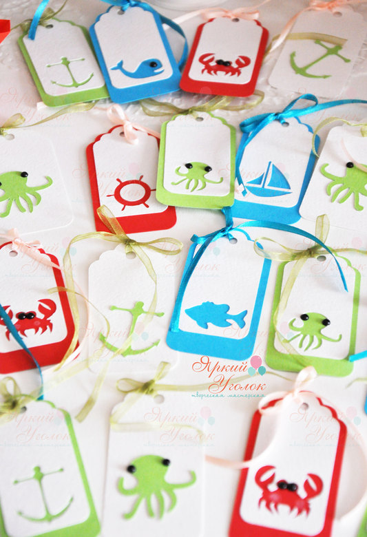 Бирки яркие морские с объемным декором