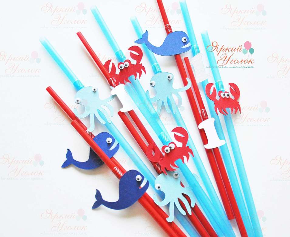 Пластиковые трубочки с декором "Морские обитатели"